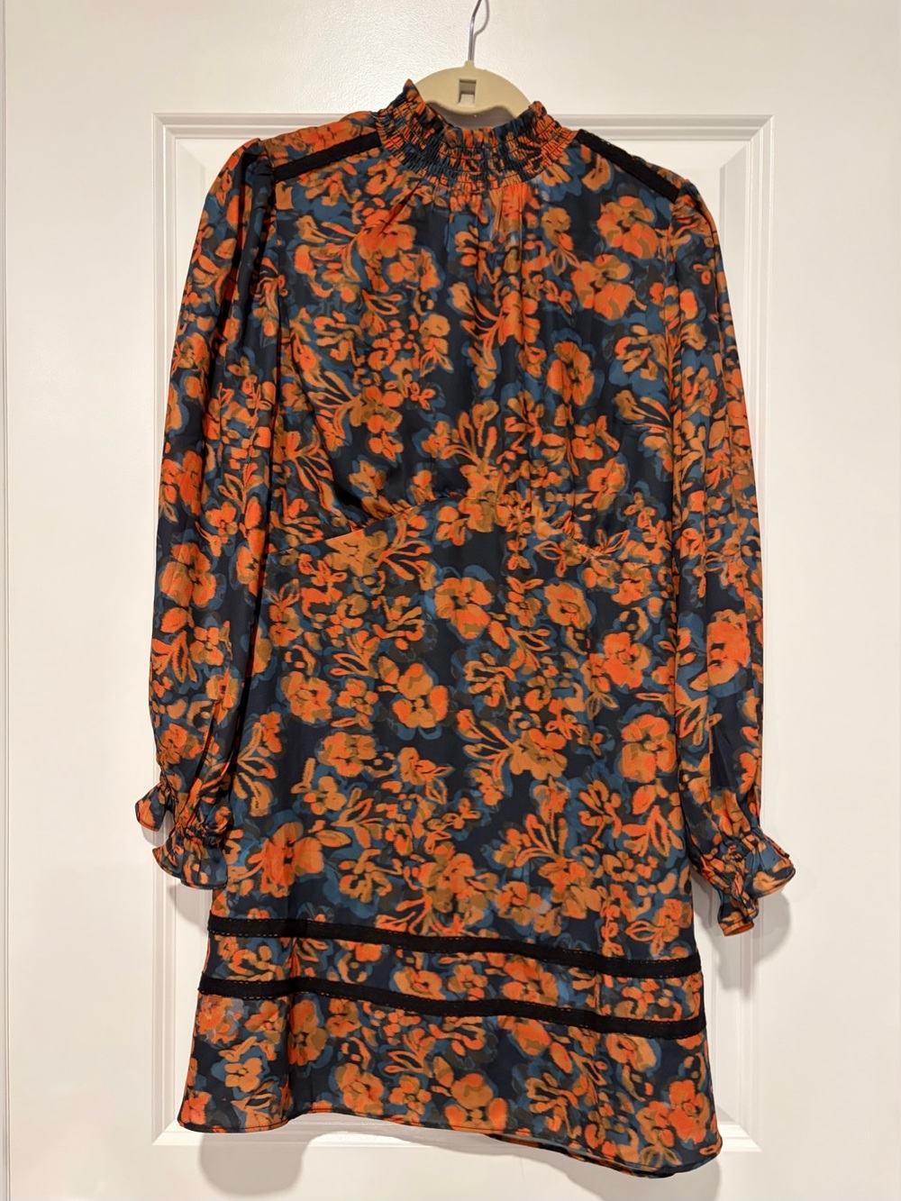 Lost + Wander Women’s Floral High-Neck Long-Sleeve Dress in Orange and Black
